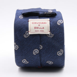 Cruciani & Bella 100% Silk Jacquard  Denim Blue and LightGrey Paisley Tie Handmade in Italy 8 cm x 150 cm #4439
