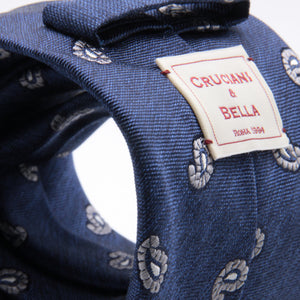 Cruciani & Bella 100% Silk Jacquard  Denim Blue and LightGrey Paisley Tie Handmade in Italy 8 cm x 150 cm #4439