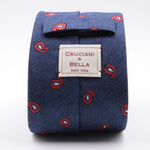 Cruciani & Bella 100% Silk Jacquard  Denim Blue and Red Paisley Tie Handmade in Italy 8 cm x 150 cm #4440  