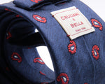Cruciani & Bella 100% Silk Jacquard  Denim Blue and Red Paisley Tie Handmade in Italy 8 cm x 150 cm #4440  