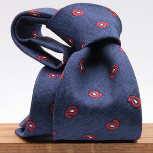 Cruciani & Bella 100% Silk Jacquard  Denim Blue and Red Paisley Tie Handmade in Italy 8 cm x 150 cm #4440  