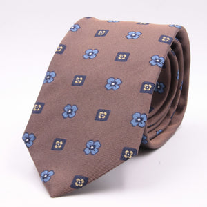 Cruciani & Bella 100% Silk Jacquard  Brown, Blue, Yellow and Light Blue Flowers Tie Handmade in Italy 8 cm x 150 cm #4478