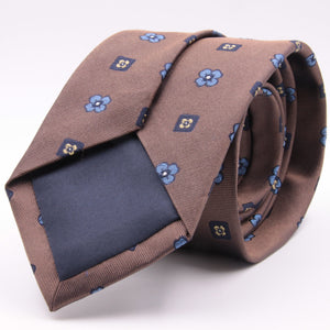 Cruciani & Bella 100% Silk Jacquard  Brown, Blue, Yellow and Light Blue Flowers Tie Handmade in Italy 8 cm x 150 cm #4478