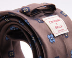Cruciani & Bella 100% Silk Jacquard  Brown, Blue, Yellow and Light Blue Flowers Tie Handmade in Italy 8 cm x 150 cm #4478