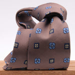 Cruciani & Bella 100% Silk Jacquard  Brown, Blue, Yellow and Light Blue Flowers Tie Handmade in Italy 8 cm x 150 cm #4478