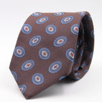 Cruciani & Bella 100% Silk Jacquard  Brown, Light Blue, Red and White Medallions Tie Handmade in Italy 8 cm x 150 cm #3780