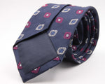 Cruciani & Bella 100% Silk Jacquard  Blue, Magenta, Light Blue and White Medallions Tie Handmade in Italy 8 cm x 150 cm #4482
