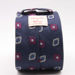 Cruciani & Bella 100% Silk Jacquard  Blue, Magenta, Light Blue and White Medallions Tie Handmade in Italy 8 cm x 150 cm #4482