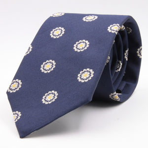 Cruciani & Bella 100% Silk Jacquard  Blue, Yellow and White Flowers Tie Handmade in Italy 8 cm x 150 cm #3341