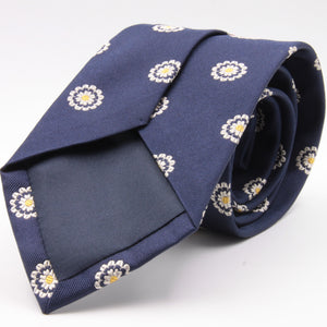 Cruciani & Bella 100% Silk Jacquard  Blue, Yellow and White Flowers Tie Handmade in Italy 8 cm x 150 cm #3341