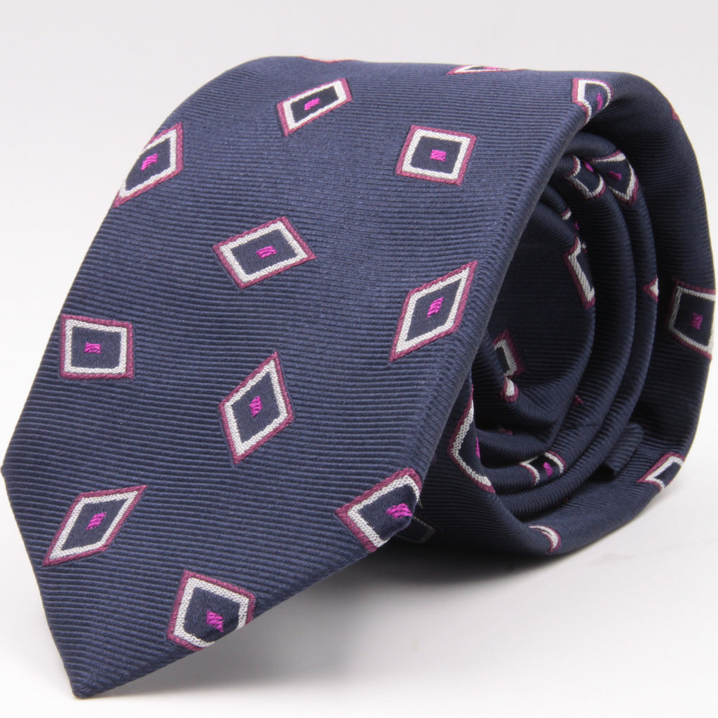 Cruciani & Bella 100% Silk Jacquard  Blue, Fuchsia and White Lozenge Tie Handmade in Italy 8 cm x 150 cm #4451