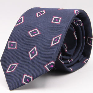Cruciani & Bella 100% Silk Jacquard  Blue, Fuchsia and White Lozenge Tie Handmade in Italy 8 cm x 150 cm #4451