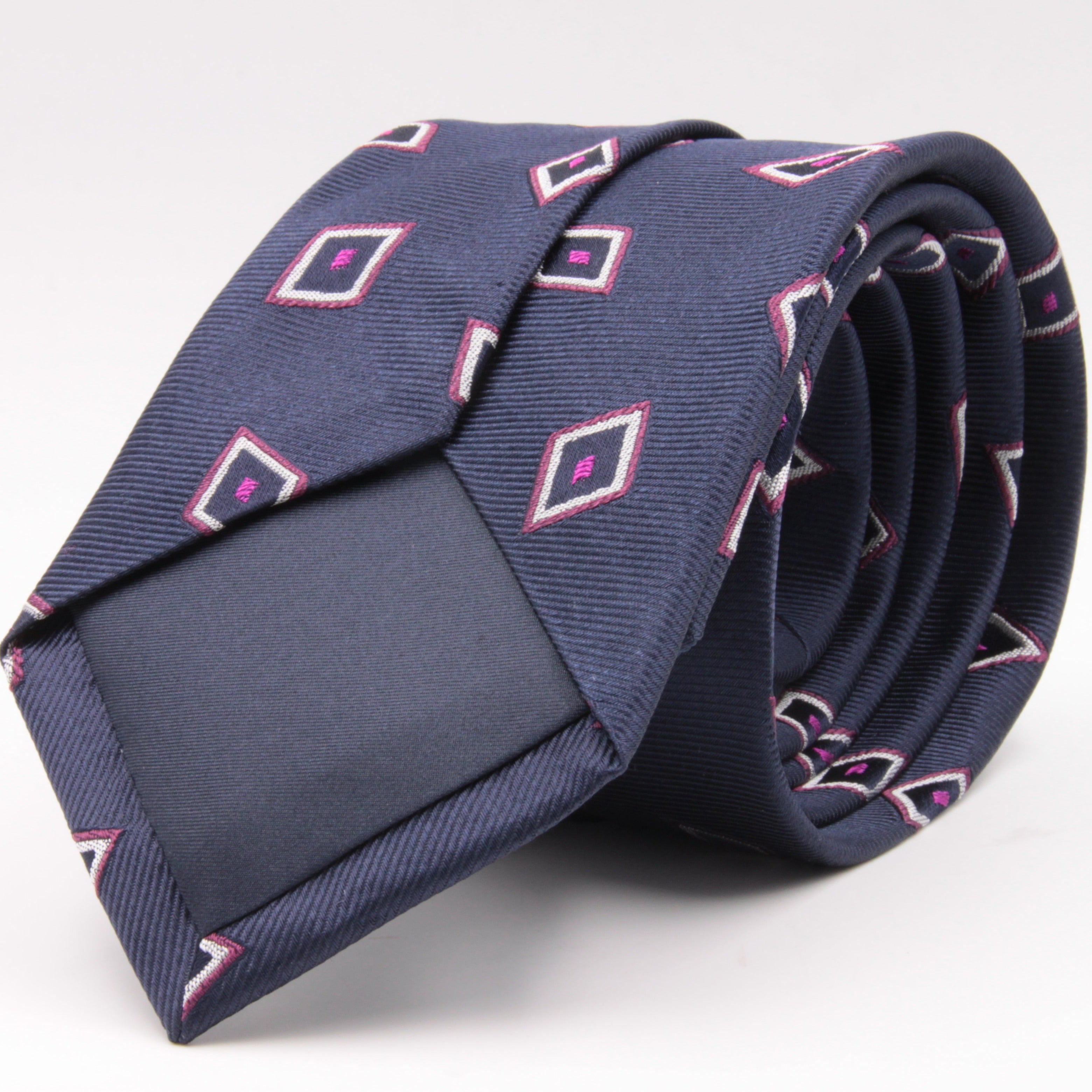 Cruciani & Bella 100% Silk Jacquard  Blue, Fuchsia and White Lozenge Tie Handmade in Italy 8 cm x 150 cm #4451