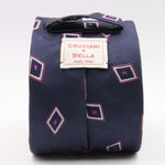Cruciani & Bella 100% Silk Jacquard  Blue, Fuchsia and White Lozenge Tie Handmade in Italy 8 cm x 150 cm #4451