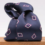 Cruciani & Bella 100% Silk Jacquard  Blue, Fuchsia and White Lozenge Tie Handmade in Italy 8 cm x 150 cm #4451