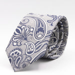 Cruciani & Bella 100% Silk Jacquard  Light Silver and Blue Paisley Tie Handmade in Italy 8 cm x 150 cm #4406  