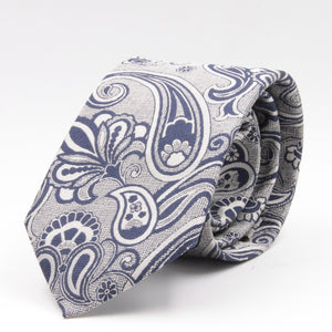 Cruciani & Bella 100% Silk Jacquard  Light Silver and Blue Paisley Tie Handmade in Italy 8 cm x 150 cm #4406  