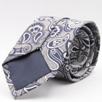 Cruciani & Bella 100% Silk Jacquard  Light Silver and Blue Paisley Tie Handmade in Italy 8 cm x 150 cm #4406  