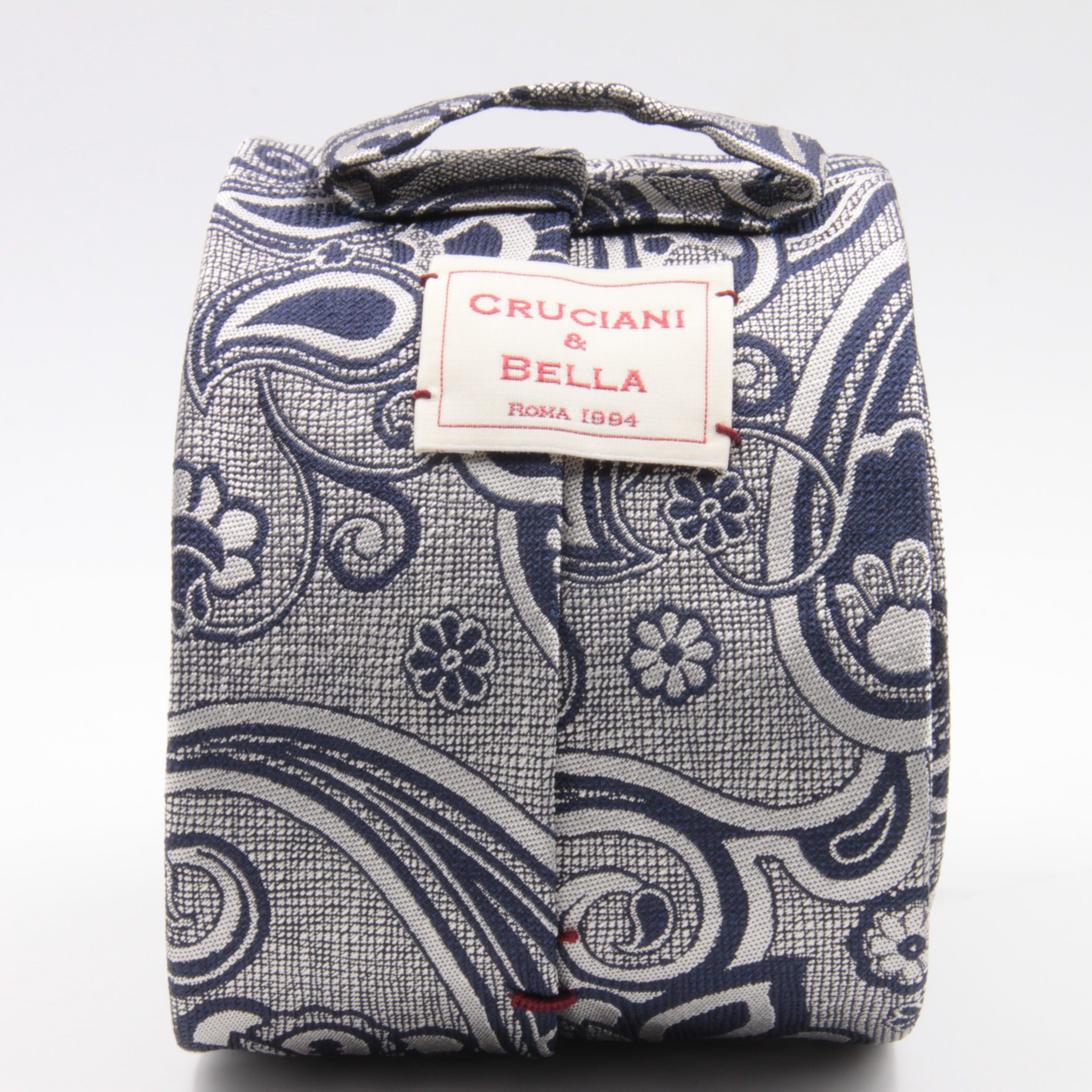 Cruciani & Bella 100% Silk Jacquard  Light Silver and Blue Paisley Tie Handmade in Italy 8 cm x 150 cm #4406  