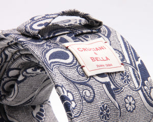 Cruciani & Bella 100% Silk Jacquard  Light Silver and Blue Paisley Tie Handmade in Italy 8 cm x 150 cm #4406  