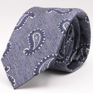 Cruciani & Bella 100% Silk Jacquard  Tipped Blue melange and White Paisley Tie Handmade in Italy 8 cm x 150 cm #4449  