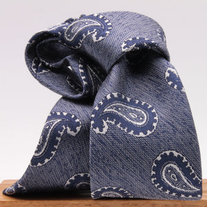 Cruciani & Bella 100% Silk Jacquard  Tipped Blue melange and White Paisley Tie Handmade in Italy 8 cm x 150 cm #4449  