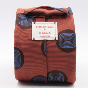 Cruciani & Bella 100% Silk Jacquard  Tipped Orange and Sky-Blue Medallions Tie Handmade in Italy 8 cm x 150 cm #3776