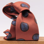 Cruciani & Bella 100% Silk Jacquard  Tipped Orange and Sky-Blue Medallions Tie Handmade in Italy 8 cm x 150 cm #3776