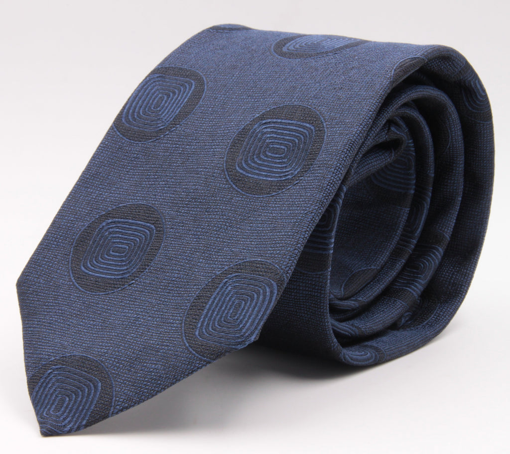 Cruciani & Bella 100% Silk Jacquard  Tipped Tone-on-tone Blue Medallions Tie Handmade in Italy 8 cm x 150 cm #4408  