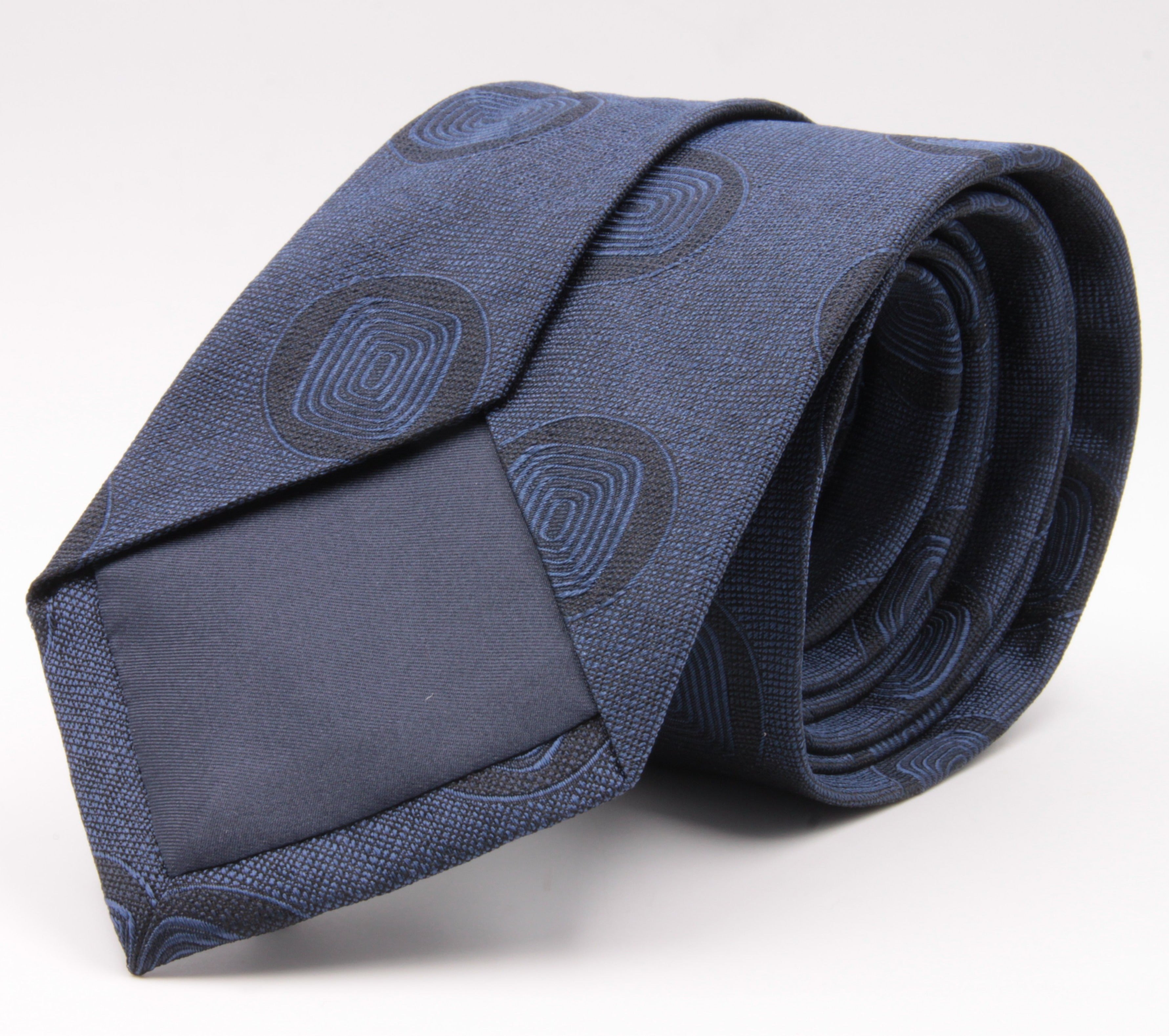 Cruciani & Bella 100% Silk Jacquard  Tipped Tone-on-tone Blue Medallions Tie Handmade in Italy 8 cm x 150 cm #4408  