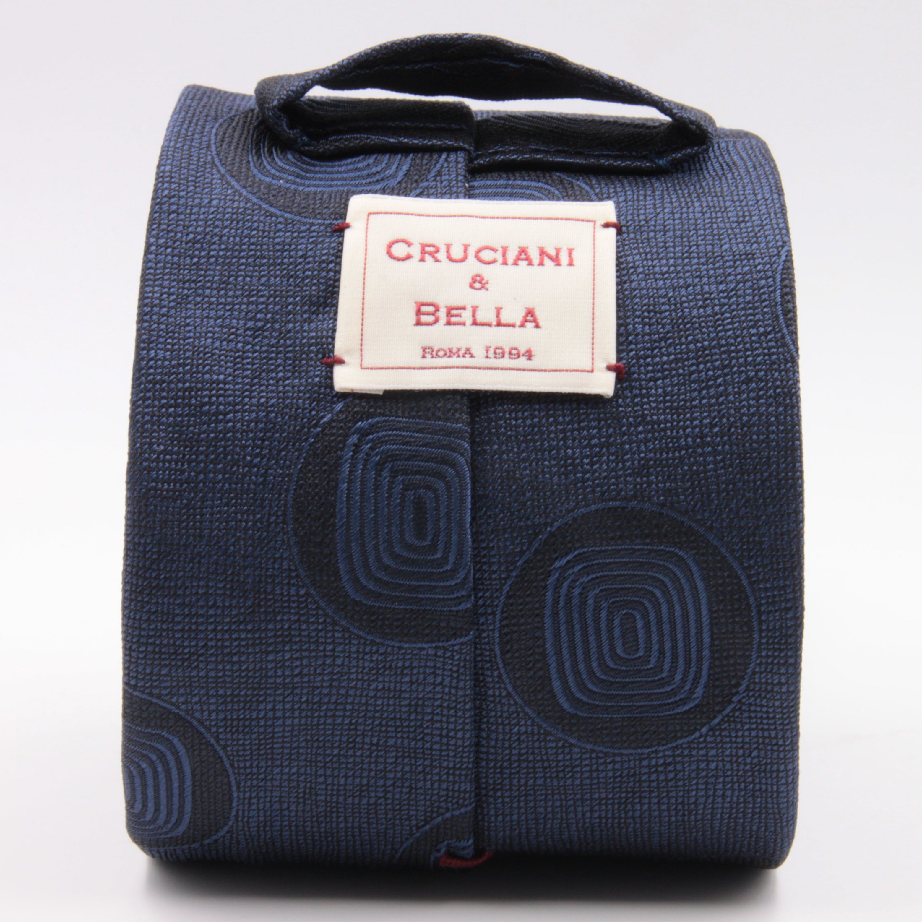 Cruciani & Bella 100% Silk Jacquard  Tipped Tone-on-tone Blue Medallions Tie Handmade in Italy 8 cm x 150 cm #4408  