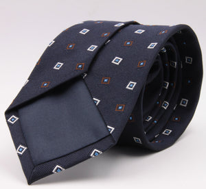 Cruciani & Bella 100% Silk Jacquard  Tipped Blue, White, Brown, and Light Blue Square Motif  Tie Handmade in Italy 8 cm x 150 cm #3133