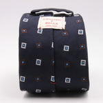 Cruciani & Bella 100% Silk Jacquard  Tipped Blue, White, Brown, and Light Blue Square Motif  Tie Handmade in Italy 8 cm x 150 cm #3133