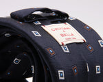 Cruciani & Bella 100% Silk Jacquard  Tipped Blue, White, Brown, and Light Blue Square Motif  Tie Handmade in Italy 8 cm x 150 cm #3133