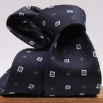 Cruciani & Bella 100% Silk Jacquard  Tipped Blue, White, Brown, and Light Blue Square Motif  Tie Handmade in Italy 8 cm x 150 cm #3133