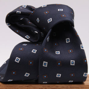 Cruciani & Bella 100% Silk Jacquard  Tipped Blue, White, Brown, and Light Blue Square Motif  Tie Handmade in Italy 8 cm x 150 cm #3133