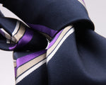 Cruciani & Bella 100% Silk Jacquard  Tipped Blue, Purple, Beige and White Striped Tie Handmade in Italy 8 cm x 150 cm #4443 Options whit final "B"