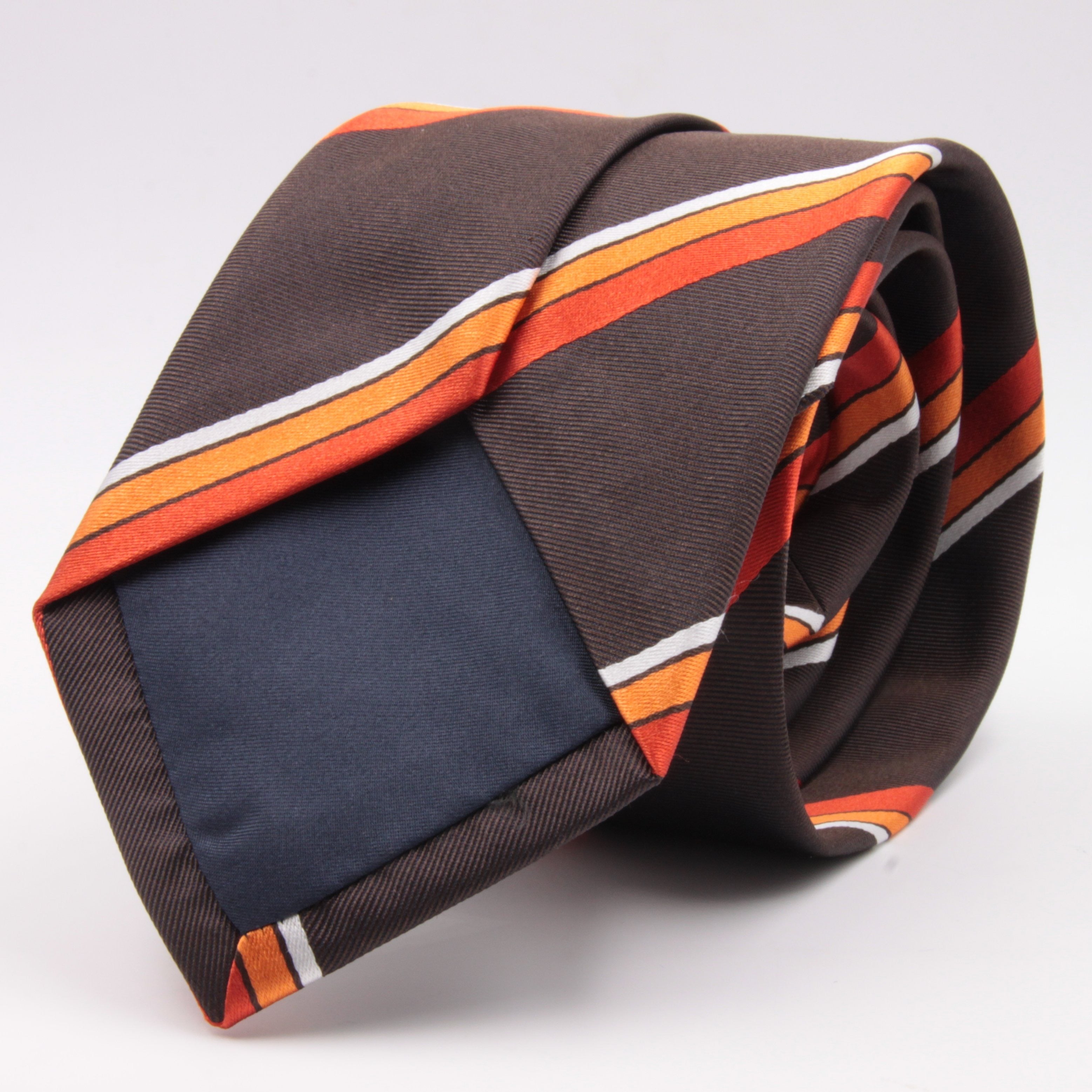 Cruciani & Bella 100% Silk Jacquard  Tipped Brown, Orange and White Striped Tie Handmade in Italy 8 cm x 150 cm #4442 Options whit final "A"