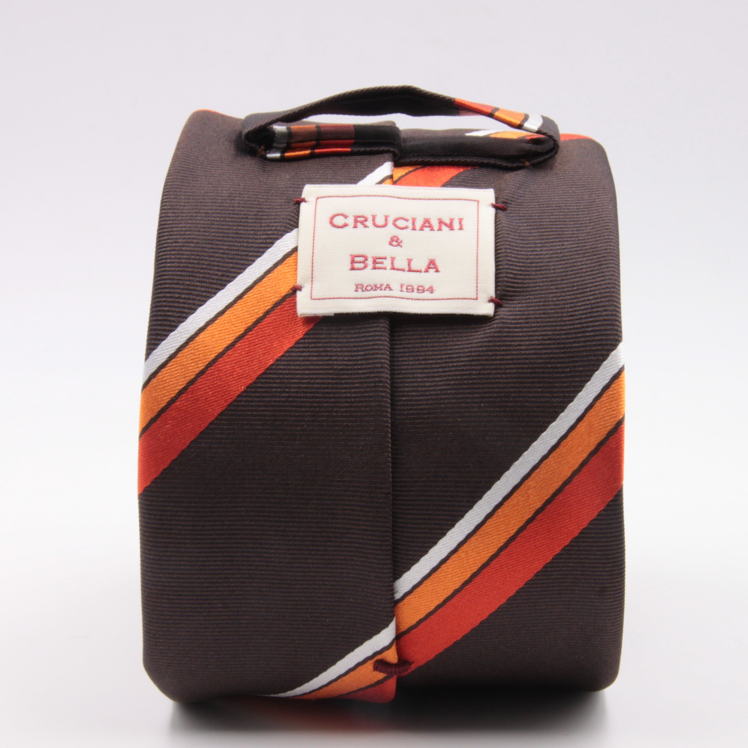 Cruciani & Bella 100% Silk Jacquard  Tipped Brown, Orange and White Striped Tie Handmade in Italy 8 cm x 150 cm #4442 Options whit final "A"