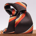 Cruciani & Bella 100% Silk Jacquard  Tipped Brown, Orange and White Striped Tie Handmade in Italy 8 cm x 150 cm #4442 Options whit final "B"