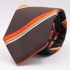 Cruciani & Bella 100% Silk Jacquard  Tipped Brown, Orange and White Striped Tie Handmade in Italy 8 cm x 150 cm #4442 BIS Options whit final "B"