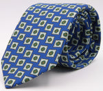 Drake's for Cruciani e Bella 100%  Printed Silk Tipped Light Blue, White, Green and Orange Medallion tie 36 oz Handmade in London, England 8 cm x 150 cm #4590