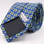 Drake's for Cruciani e Bella 100%  Printed Silk Tipped Light Blue, White, Green and Orange Medallion tie 36 oz Handmade in London, England 8 cm x 150 cm #4590