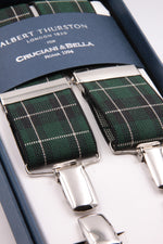 Albert Thurston for Cruciani & Bella Made in England Clip on Adjustable Sizing 35 mm elastic braces Tartan X-Shaped Nickel Fittings Size: L #4793
