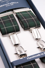 Albert Thurston for Cruciani & Bella Made in England Clip on Adjustable Sizing 35 mm elastic braces Tartan X-Shaped Nickel Fittings Size: L #4793