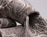 Drake's for Cruciani e Bella Printed 60% Silk 40% Cotton Self-Tipped White and Brown Paysley Motif Tie Handmade in London, England 8 cm x 149 cm #5415