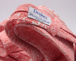 Drake's for Cruciani e Bella Printed 60% Silk 40% Cotton Self-Tipped White and Red Paysley Motif Tie Handmade in London, England 8 cm x 149 cm #5418