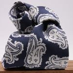 Drake's for Cruciani e Bella Printed 60% Silk 40% Cotton Self-Tipped Blue and White Paysley Motif Tie Handmade in London, England 8 cm x 149 cm #5420