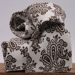 Drake's for Cruciani e Bella Printed 60% Silk 40% Cotton Self-Tipped Brown and White Paysley Motif Tie Handmade in London, England 8 cm x 149 cm #5411