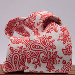 Drake's for Cruciani e Bella Printed 60% Silk 40% Cotton Self-Tipped Red and White Paysley Motif Tie Handmade in London, England 8 cm x 149 cm #5414